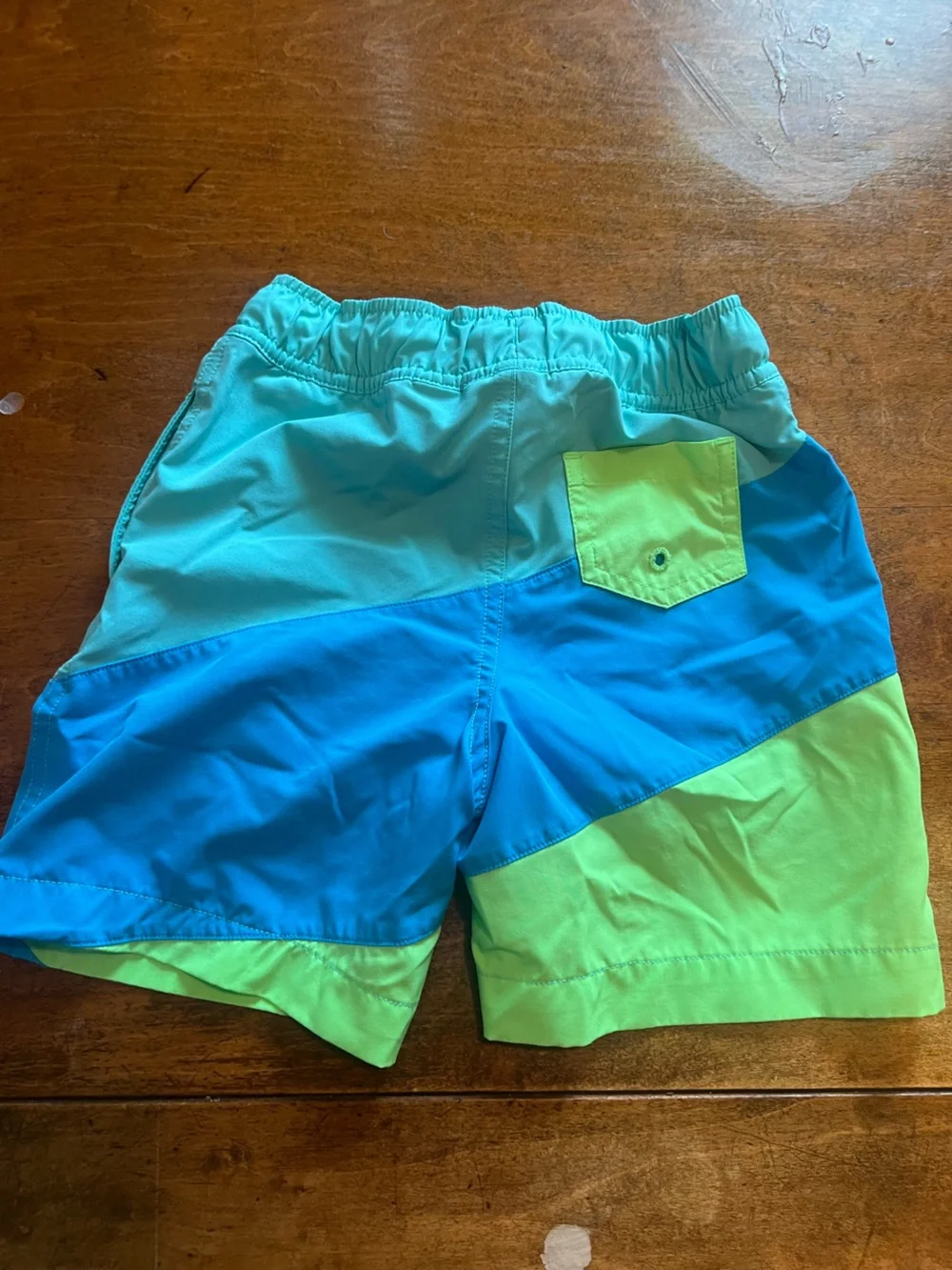 Lands’ End boys size 6 rash guard swim trunk set upf 50 green blue colorblock